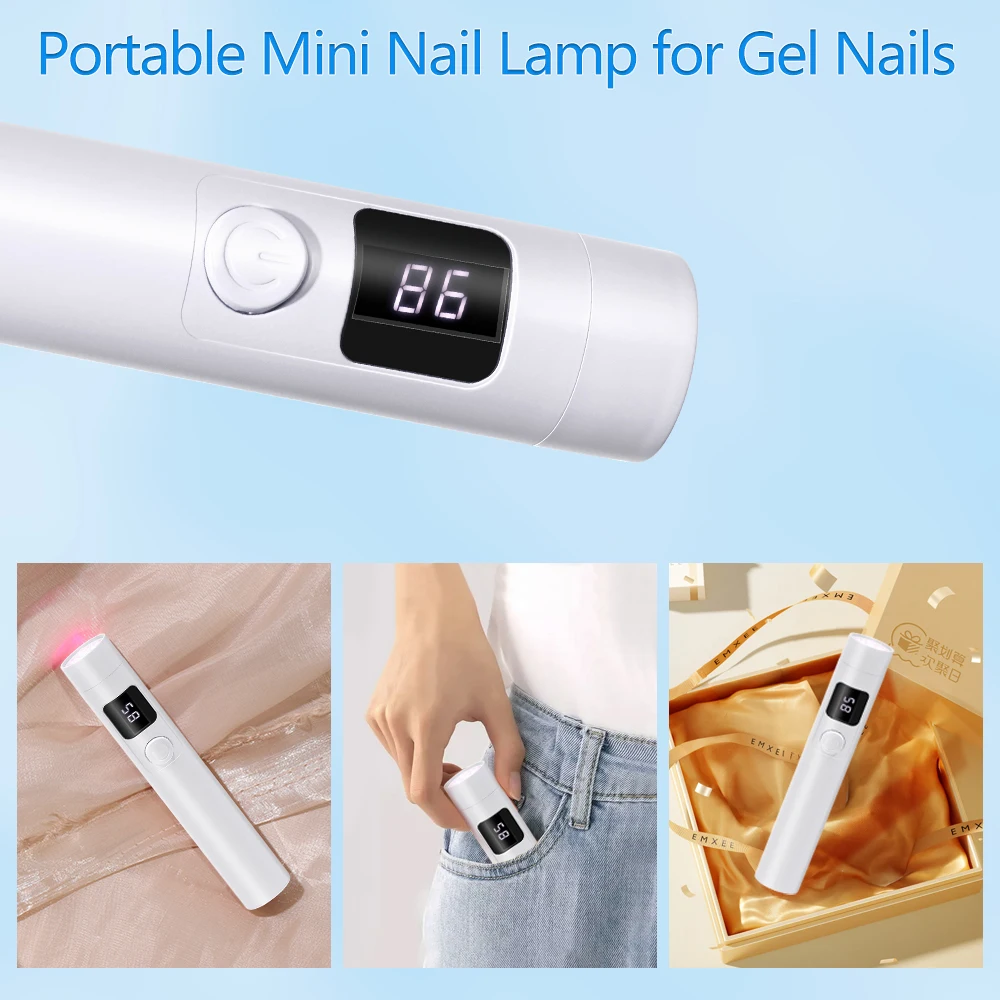 YIKOOLIN LED แบบพกพามือถือ UV โคมไฟเล็บเครื่องเป่าเล็บขนาดเล็กพร้อมหน้าจอ LCD USB ชาร์จไฟสําหรับเล็บเจล