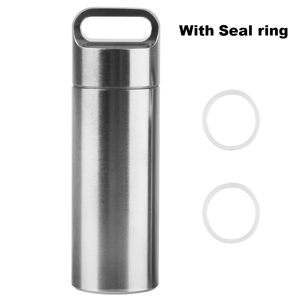 Stainless Steel S M L Pill Storage Box With Keychain Seal Rings Camping Firstaid Pendant Mini Medicine Case Waterproof Portable