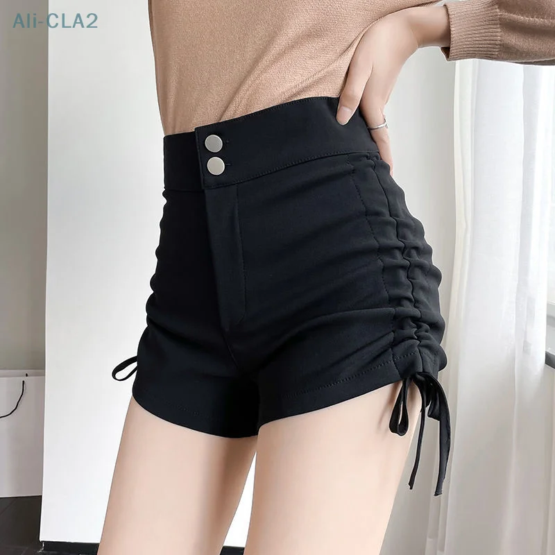 

Sexy Club Shirring High Waist Slim Shorts Woman 2023 Summer New Korean Fashion Street All-match Folds Zipper Button Casual Short