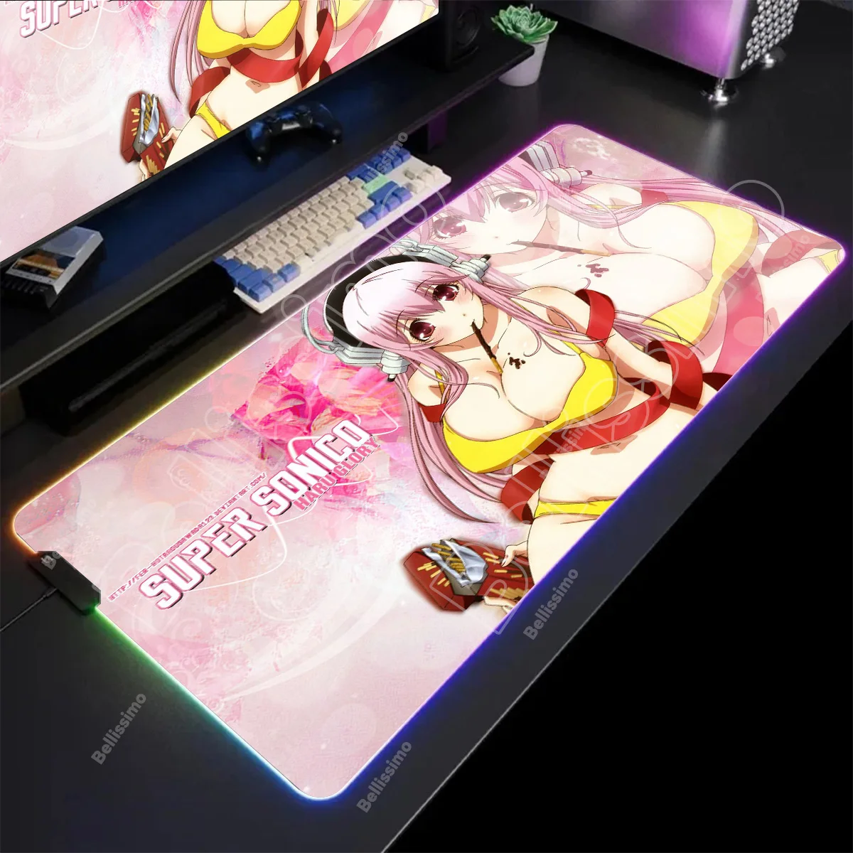 Mouse Pad Super Sonico Populer Ukuran Besar RGB Mouse Pad Alas Meja Dengan Lampu Latar csgo XXL LED Lighting Alas Meja Karet Alas Keyboard