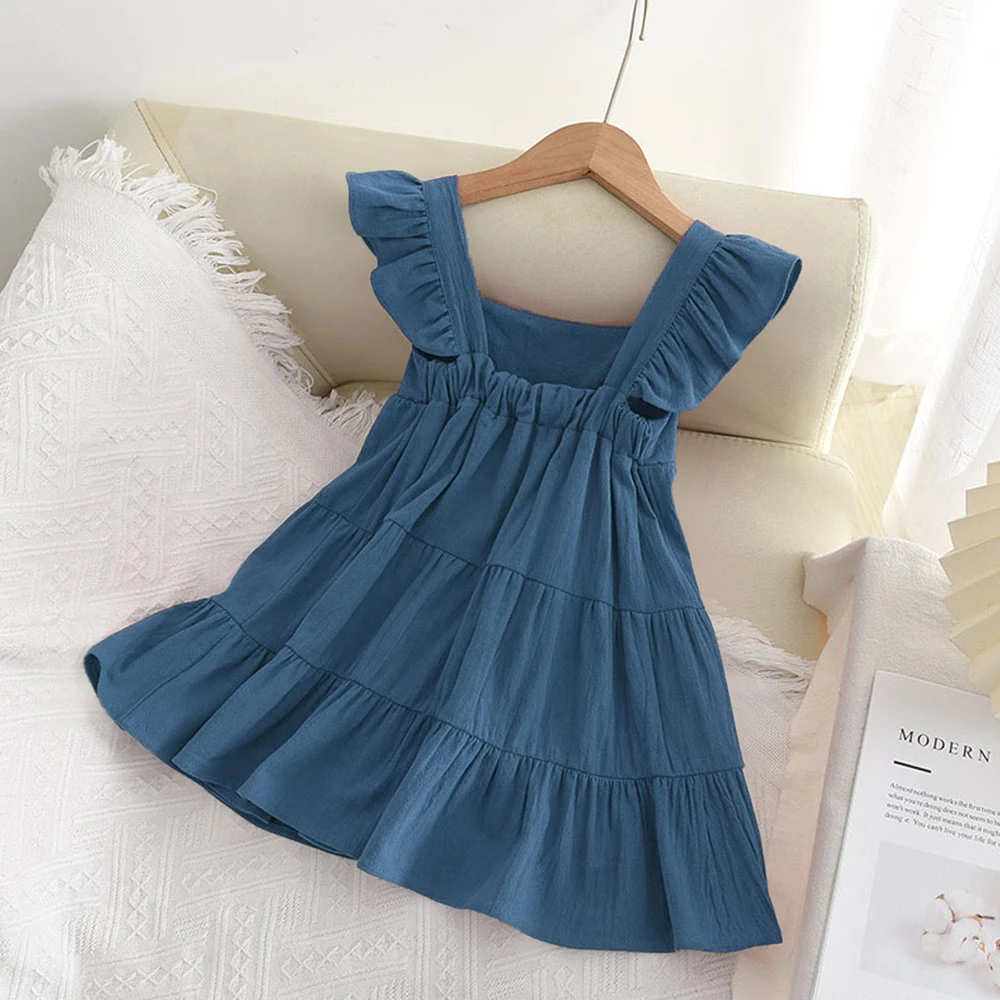 Clearance Sale Summer Children Fashion Backless Clothing Solid Color Princess Dress 1 Pc 2-4 Years Girls Casual Wear