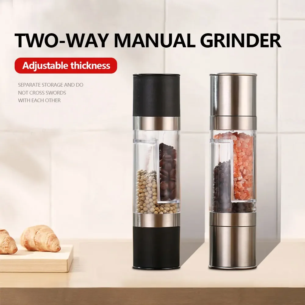 Salt and Pepper Grinder 2 in 1 Manual Stainless Steel Salt Pepper Mills with Adjustable Ceramic Grinding Spice Mill Kitchen Tool