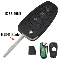 jingyuqin 3 Buttons 433/315Mhz ID63 Chip Flip Folding Remote Control Key For Ford Focus Fiesta 2013 HU101 Blade Replacement