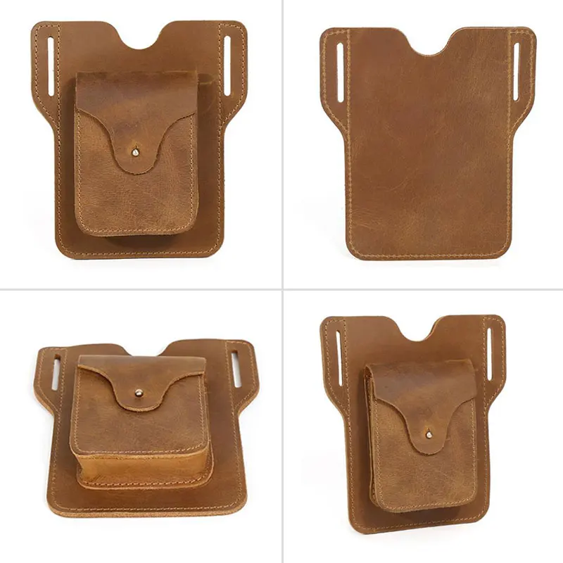 New Crazy Horse Leather Men Vintage Waist Bag Multi-Function Design Small Messenger Bag Outdoor Sports Mobile Phone Waist Pack