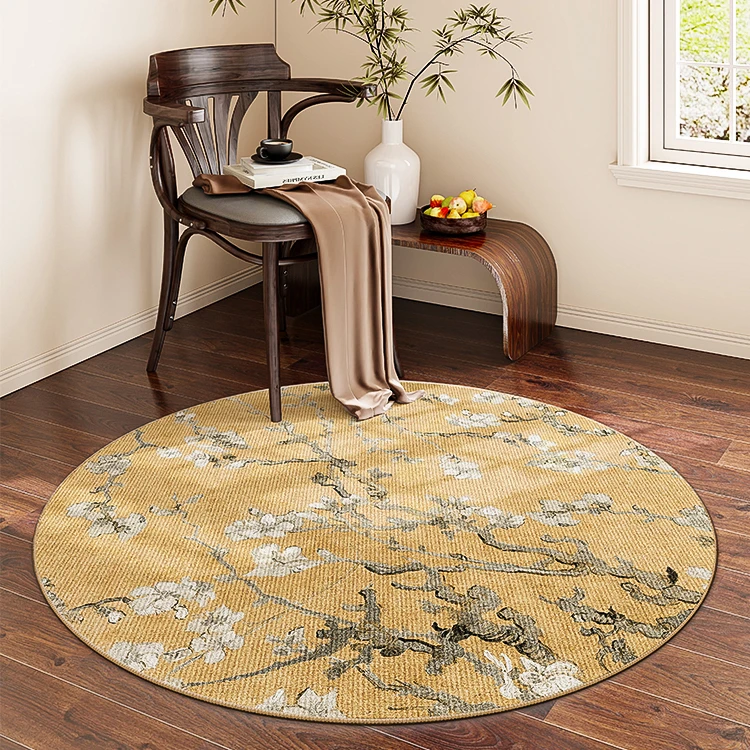 New Chinese Style Round Carpet Thickened Study Anti-slip Mat Light Luxury Carpets for Living Room Home Bedroom Decor Retro Rug