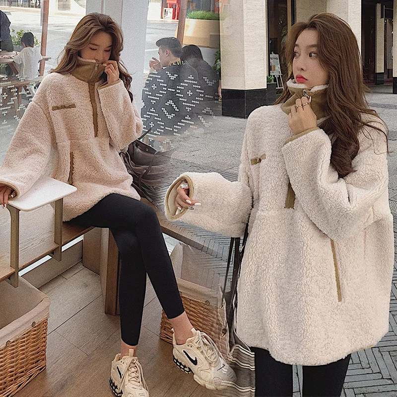 

803# Autumn Winter Fleece Maternity Hoodies Oversize Loose Sweatshirt Clothes for Pregnant Women Ins Casual Pregnancy Coats Tops