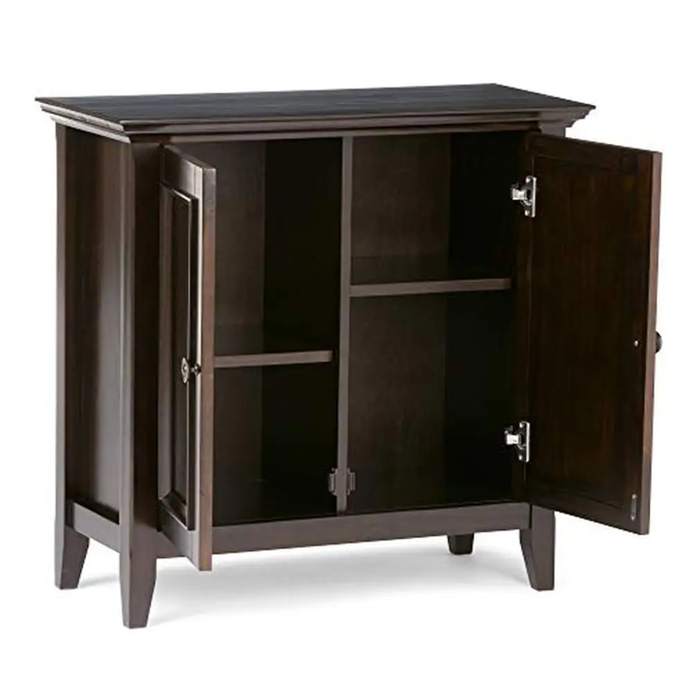 Armoire de Rangement Basse Transversale en Bois Massif Marron Hickory, Meuble Polyvalent de 32 Pouces, pour Salon, Entrée, Salle Familiale