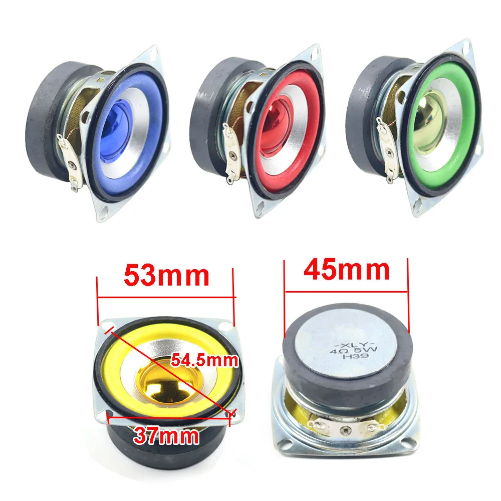 3R 5W 53MM Audio Full Range Speaker Driver 45mm External Magnetic Speaker 3Ohm 5W Foam Yellow Blue Red Green Edge Bright Cap