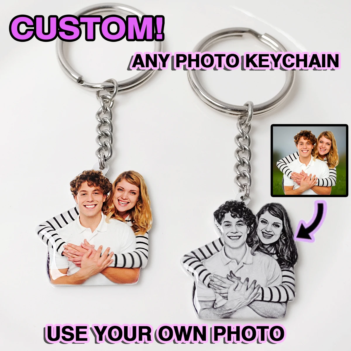 Personalized Photo Keychain Custom Keychain with Picture Keyring Mother\'s Father\'s Day Gift Anniversary Gift for Couples