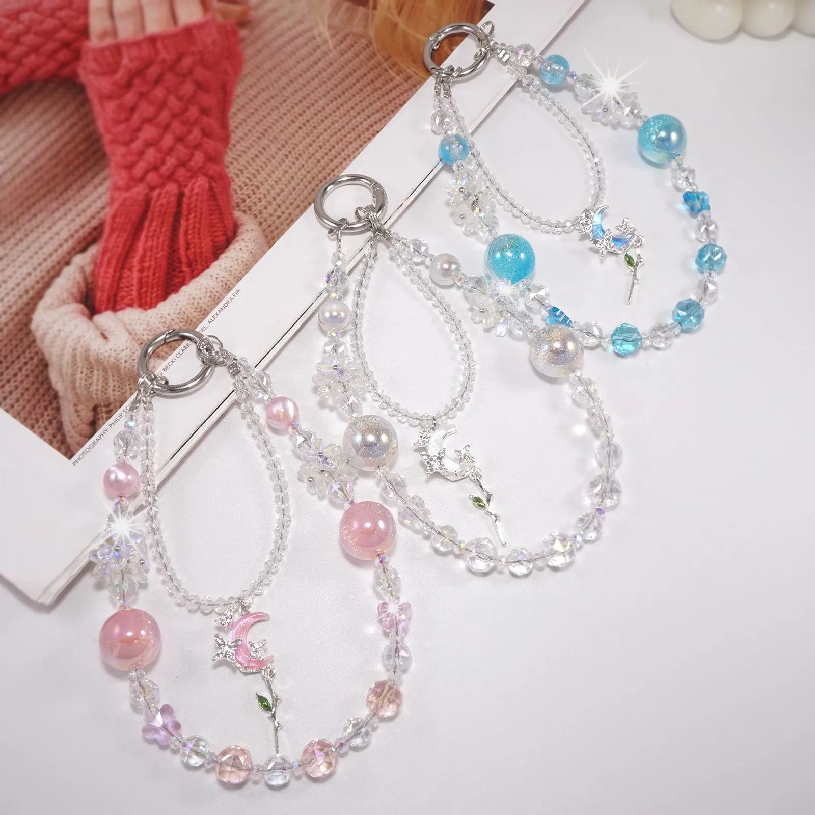 

Подвеска «Луна», хрустальный браслет, универсальный зажим для чехла для телефона, сумка с короткой цепочкой, подвесная веревка для камеры, модная подвесная веревка с защитой от потери