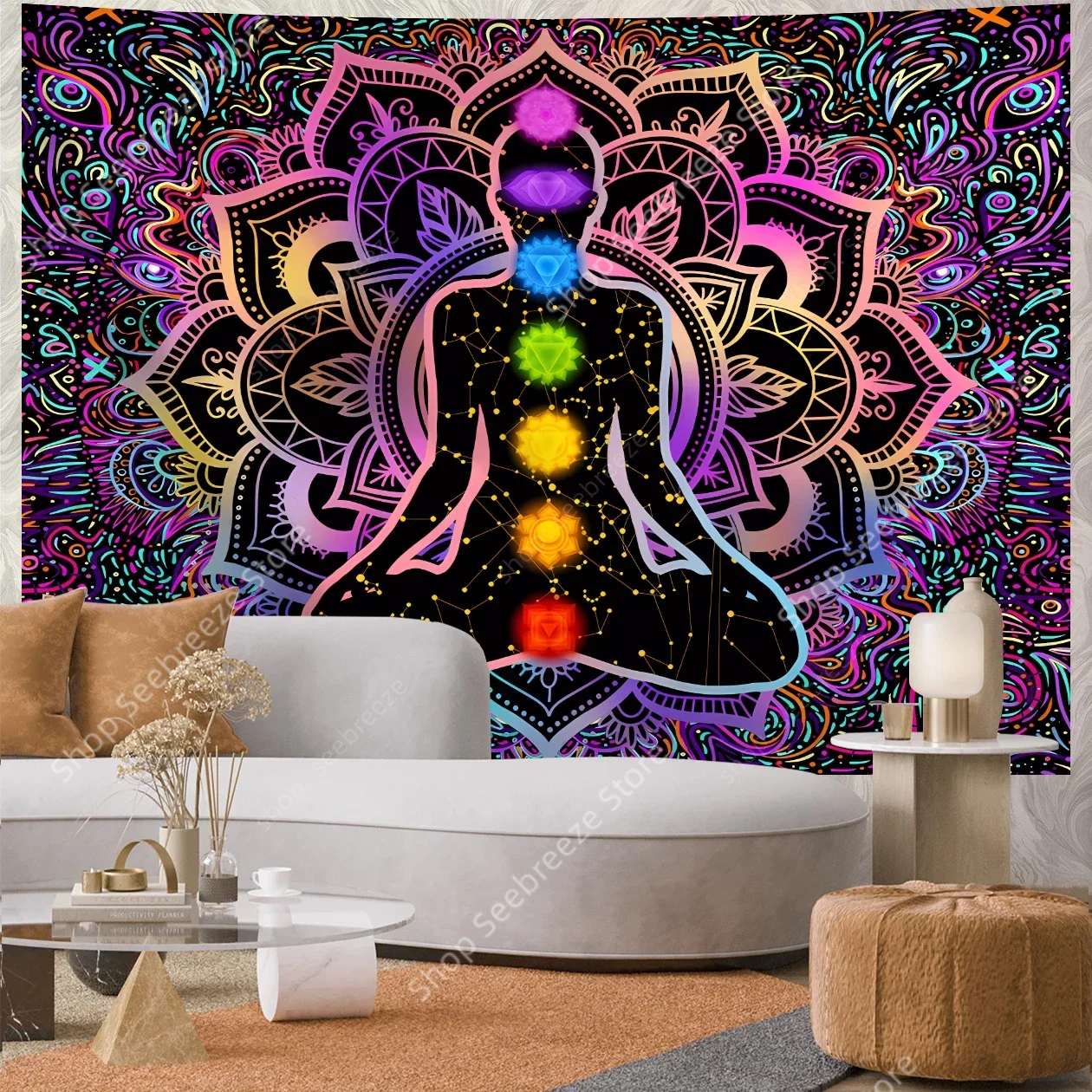 Bohemian Indian Buddha Statue Meditation Tapestry Mandala Tapestries Wall Cloth Psychedelic Yoga Chakra Spiritual Wall Hanging