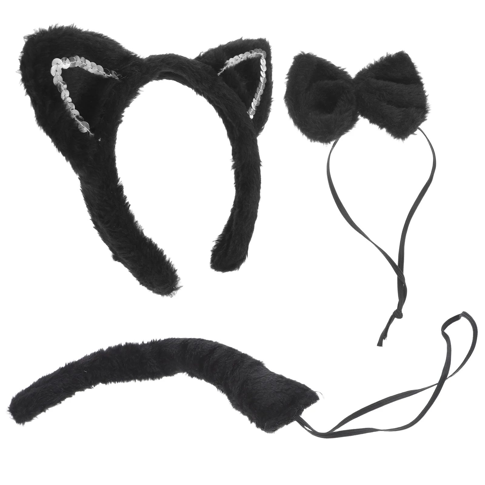 1 set Kat Oren Hoofdband Staart Vlinderdas Set Zacht Halloween Cosplay Party Accessoire Voor Kinderen Volwassenen Harig Kostuum Kit