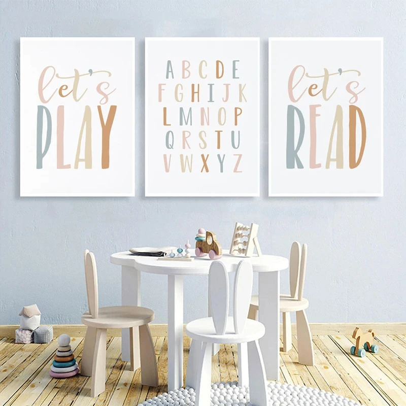 

Play Room Poster Child Room Picture Nursery Wall Art Canvas Painting Alphabet Nordic Kid Bedroom Decoration for Baby Room