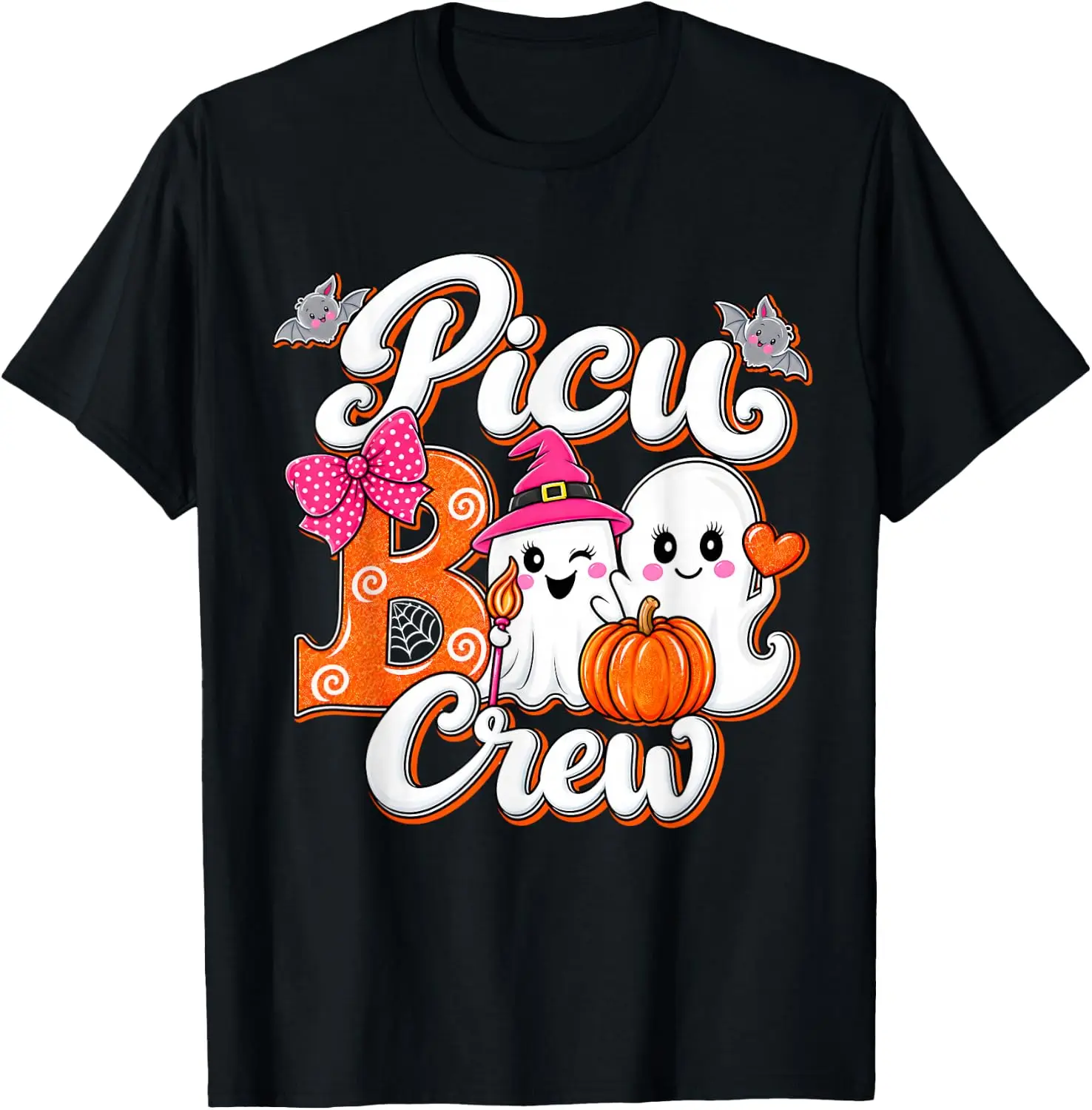 PICU Boo Crew Halloween Shirt Pediatric Intensive Care Nurse T-Shirt Vintage Style Graphic T‑Shirt, Retro Tee, 100% Cotton Soft Lightweight Crew Neck Unisex Casual Short Sleeve Tops For Men Women Daily Wear