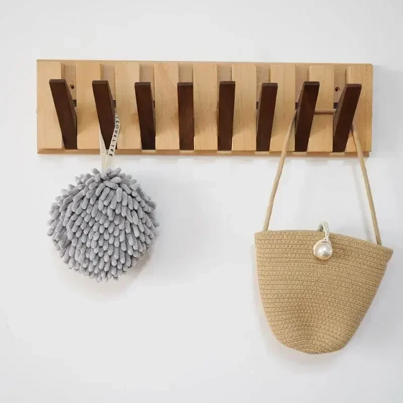 //+Coat Racks Wall Hanging Entry Door No Punching Solid Wood Clothes Organizer Creative Keyboard Art Clothes Hook Doorway Hanger