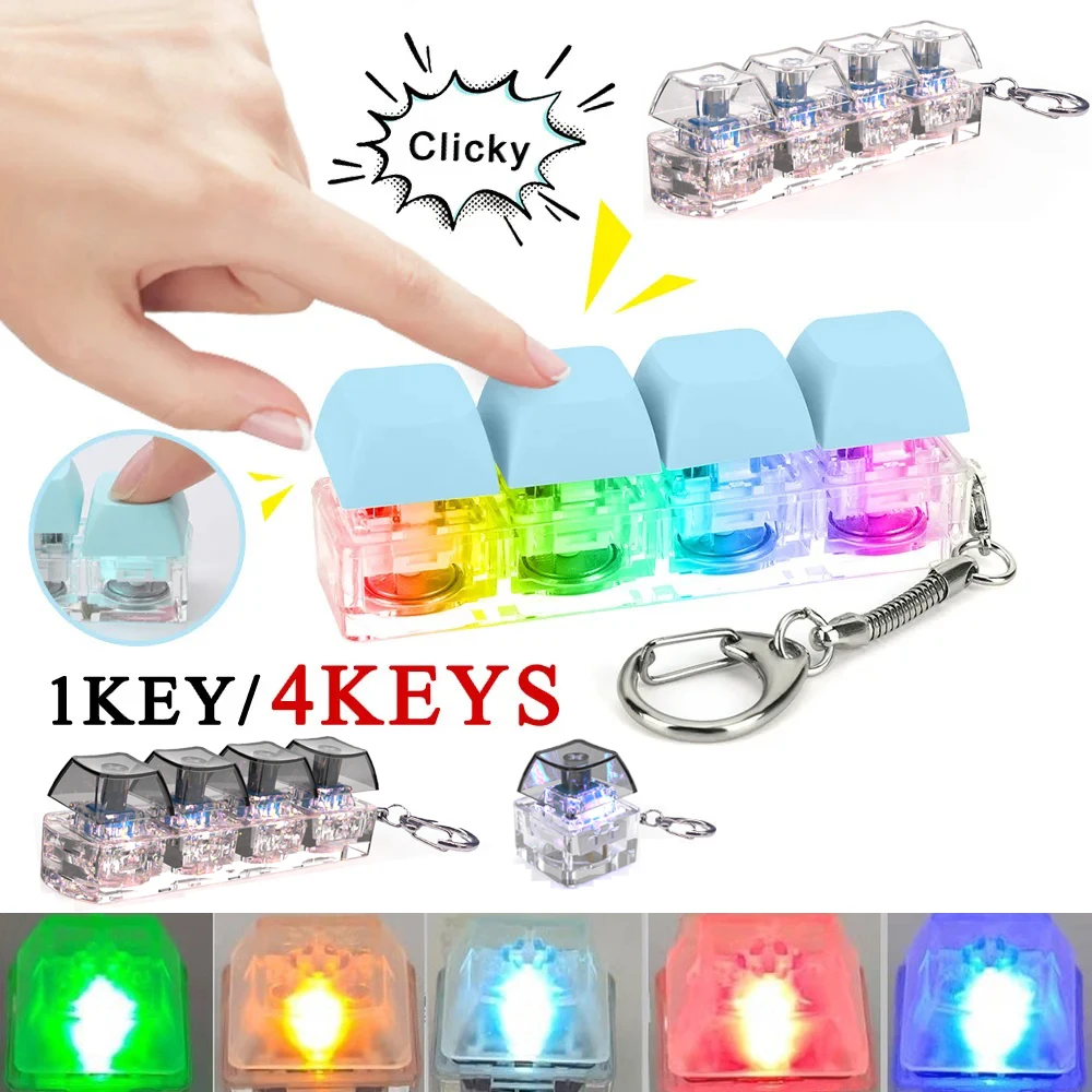 LED Keyboard Key Chain Toy Stress Relief DIY Fidget Button Keycap Fidget Keychain Keyboard Keyring Finger Keyboard Caps Toy