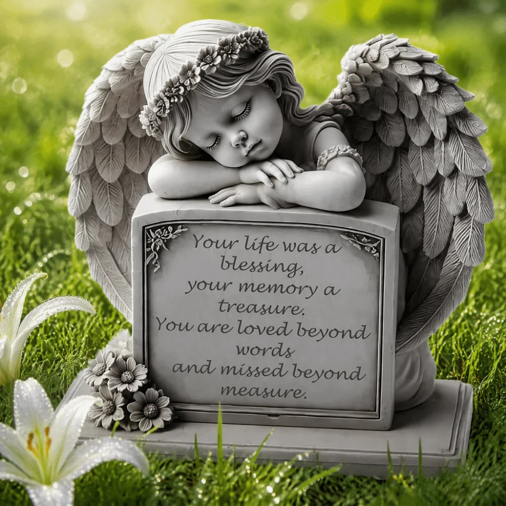 Commemorative Design Garden Angel Statue 5.11x7.8in Grey Memorial Plaque Garden Decoration Human Memorial Angel Tombstone Plaque