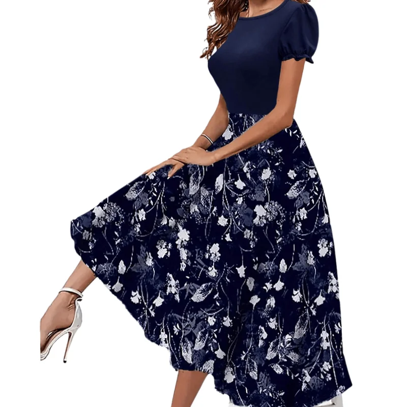 

Плюс размер 1XL-5XL женское осеннее длинное платье с круглым вырезом и рюшами на рукавах, женское модное элегантное вечернее платье с коротким рукавом