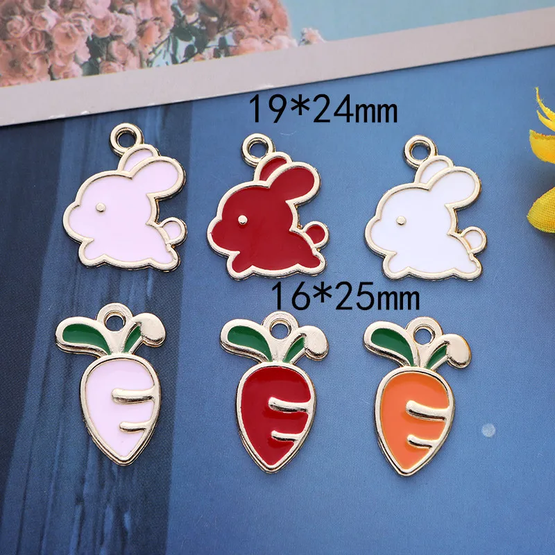 Cute Carrot Rabbit Charms, Liga Acessórios para Fazer DIY Pulseira Colar e Brincos, Handmade Acessórios Suprimentos, 30Pcs