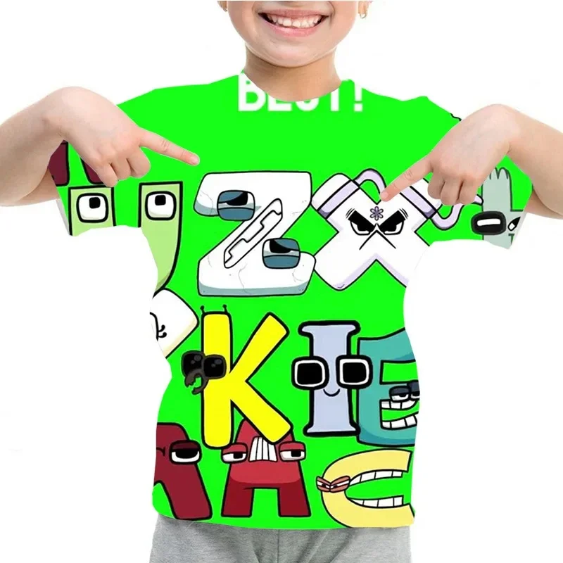 Kids Lovely Print T-shirts Summer Short Sleeve Y2k Alphabet Lore Kindergarten Students Casual T-shirt Boys Cartoon Funny T shirt