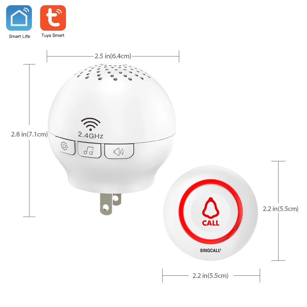 Imagem -02 - Singcall Tuya Wifi Casa Inteligente Sos Sistema de Pager de Cuidador sem Fio de Emergência para Pessoas Idosas Transmissores Receptor Plugin