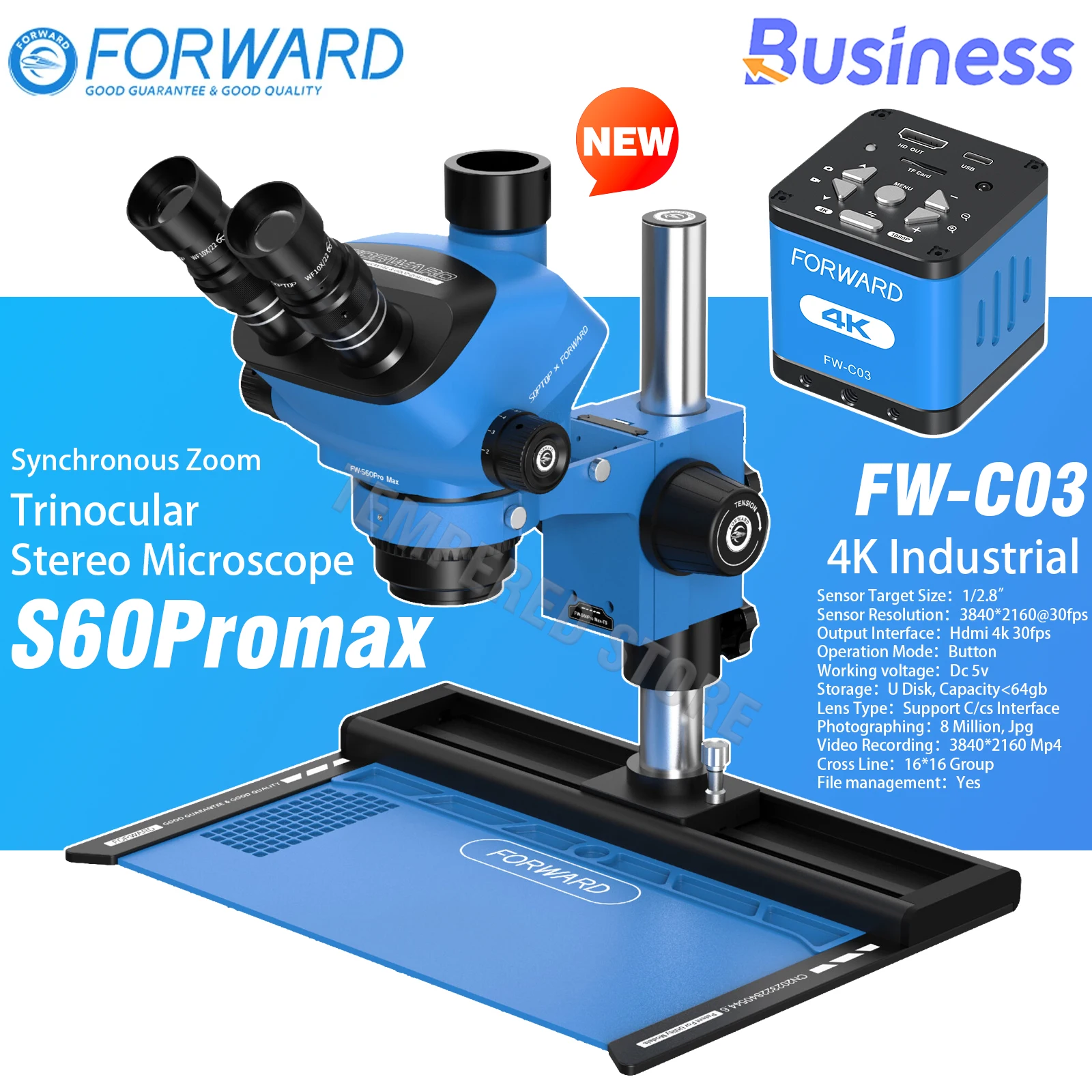 モノフォビア青　プロトセット FORWARD × SOPTOP Trinocular Continuous Zoom Microscope 4K Camera