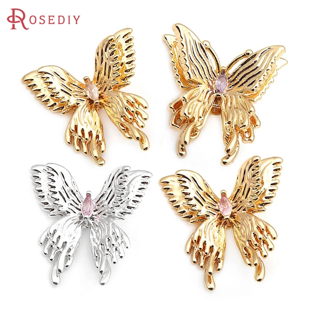 

6PCS 18K Gold Color Brass Zircon Butterfly Charms Pendants Diy Accessories Jewellery Making Materials
