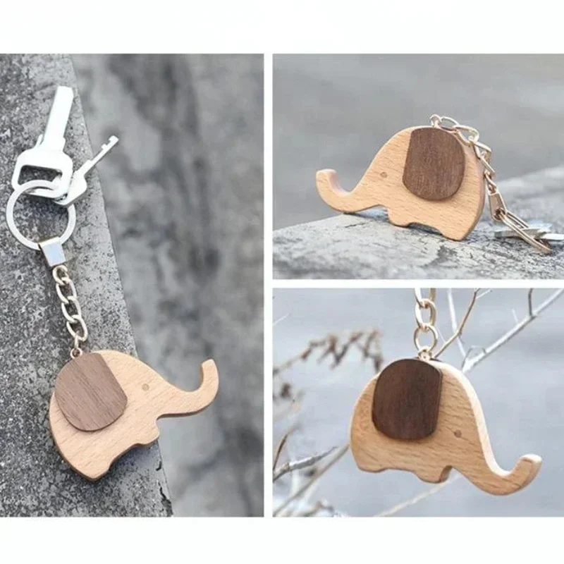 Wooden Elephant Keychain Animal Wood Mobile Phone Holder Keyring Cute Birthday Gift Key Chains