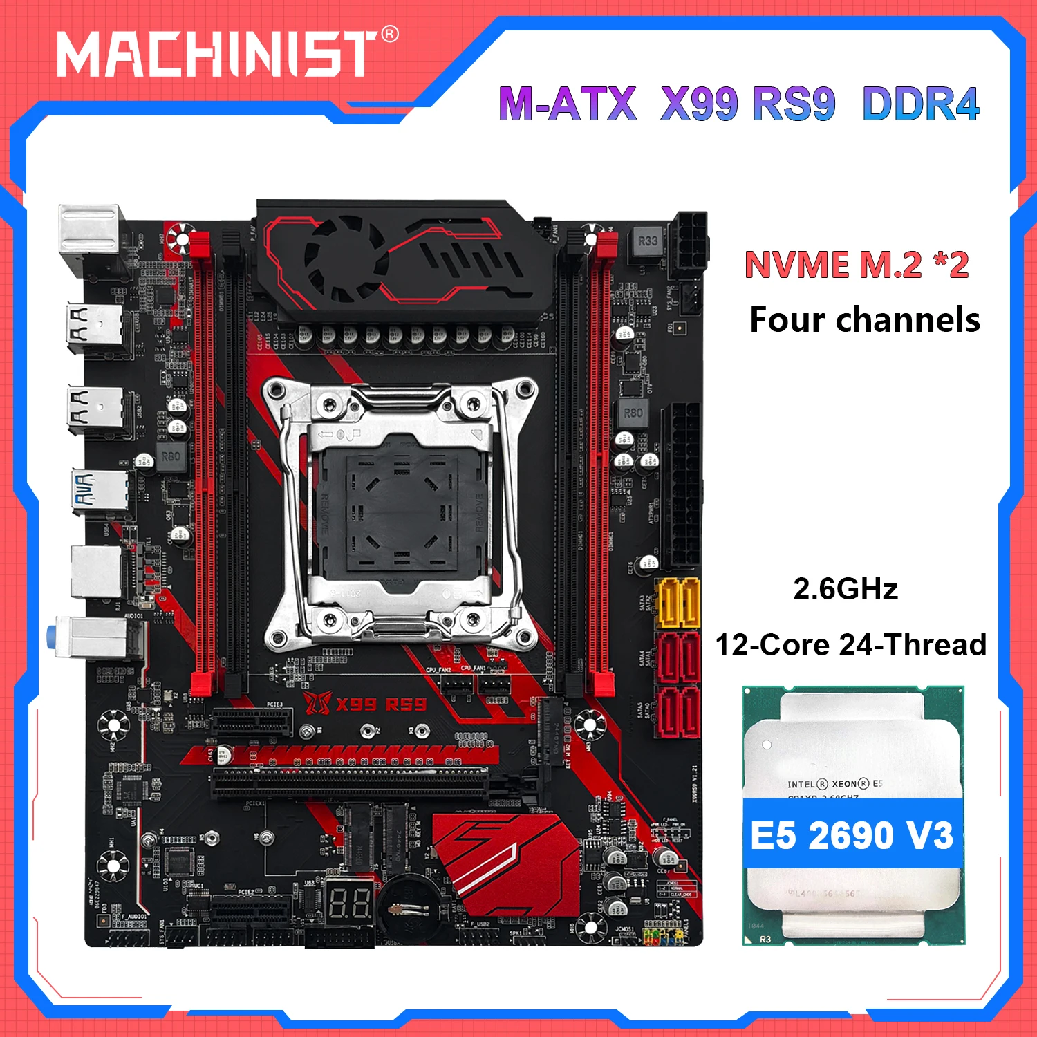 MACHINIST X99 RS9 Motherboard , Optional Xeon E5 2650 V3/ 2670 V3/ 2690 V3 CPU Kit Set LGA2011-3 DDR4 Four Channel RAM NVME M.2