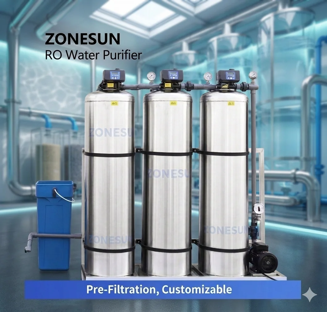 ZONESUN ZS-WP2000L Industrial RO Water Filter System 2000L/H Automatic Water Treatment Plant Commercial Purifier 380V