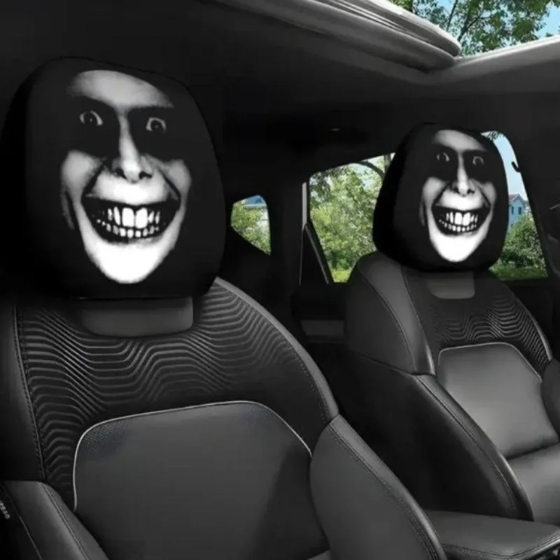 2pc Halloween Face Printed Car Pillowcase Soft Comfortable Decorative Washable Polyester Fabric Cushion Cover Auto Seat Headrest