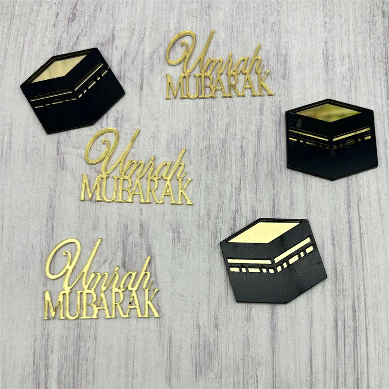 6Pcs Black Gold Acrylic Umrah Mubarak Cupcake Topper Ramadan Kareem Home 2026 Islamic Muslim Party Eid Table Cake Decor Supplies 6