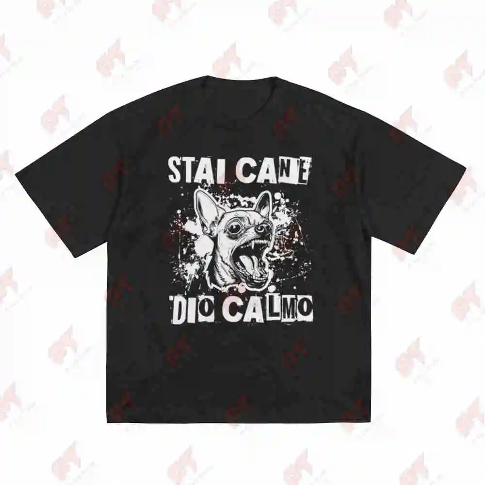 Italian Chihuahua Stai Calmo Back Print Short Sleeve Tee 100% Cotton T-Shirt