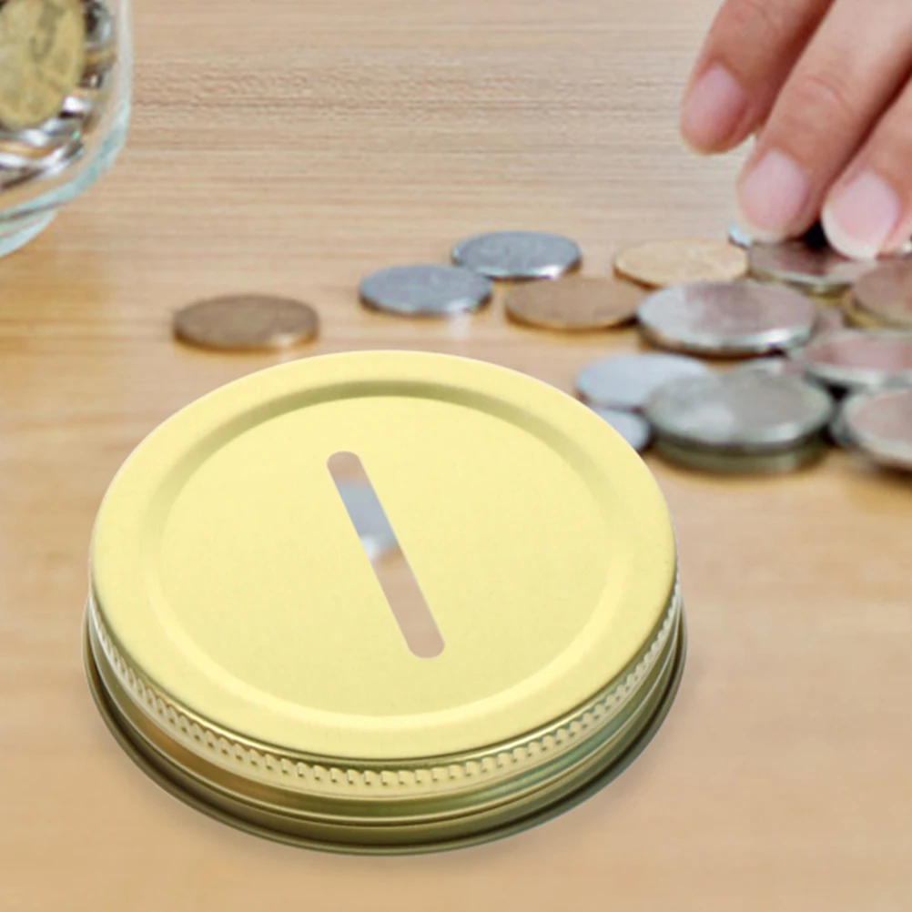 

4pcs Coin Lids for 70mm Mason Jars Iron Covers Covers Golden Silver Colors Saving Bank Kitchen Bar Supplies