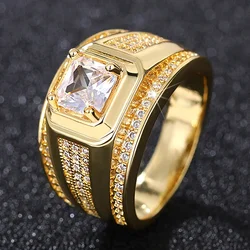 CAOSHI Fashion Gold Color Finger Ring for Men Luxury Bright Zirconia Jewelry for Engagement Ceremony Gorgeous Accessories Gift