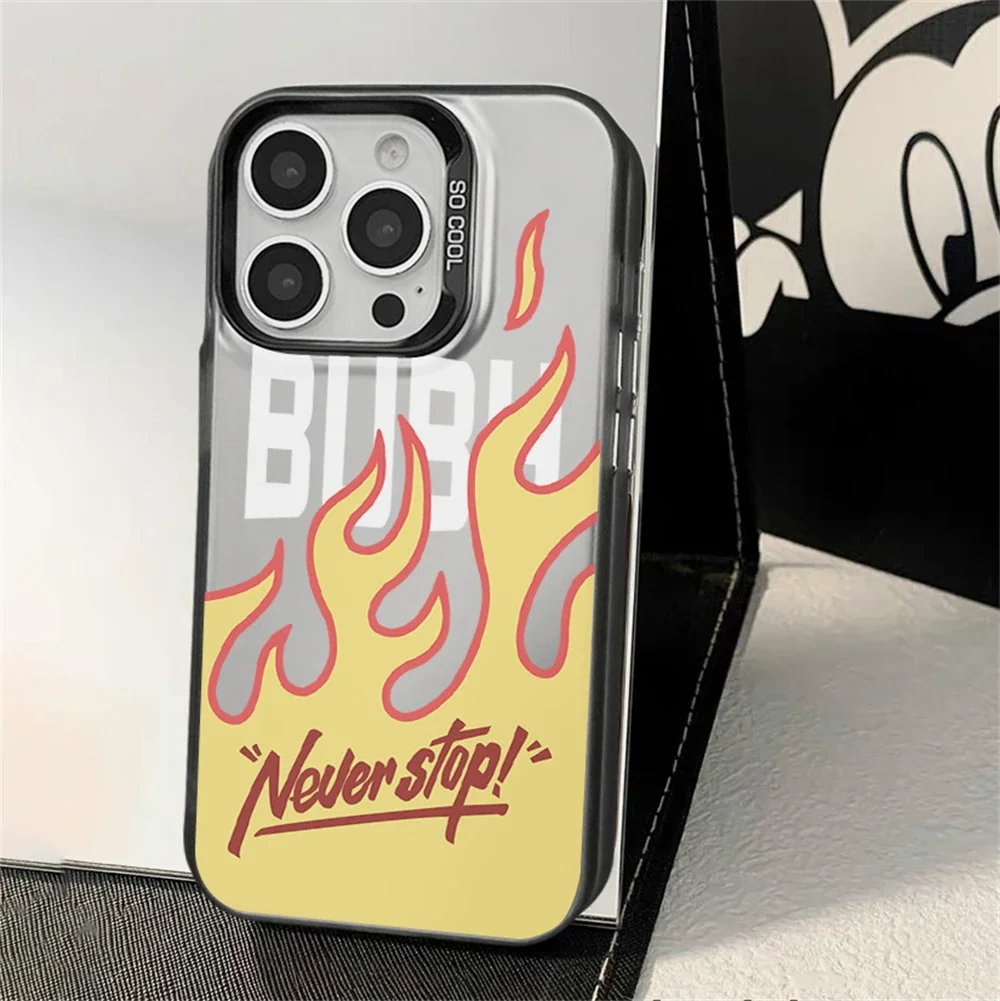 Never Stop Fashion Flame Phone Case for iPhone 16 12 13 mini 11 14 15 Pro Max XR 8 Plus Dual Layer Hard IMD Plastic Laser Cover