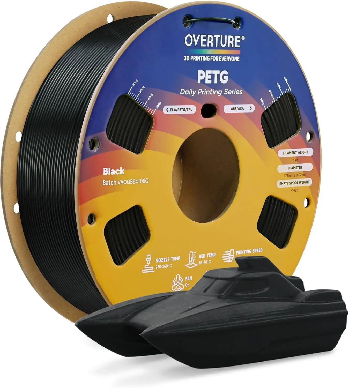 

1.75mm PETG 3D Printer Filament, 1kg Spool Durable & Accurate +/-0.02mm, Fits Most Printers (Black)