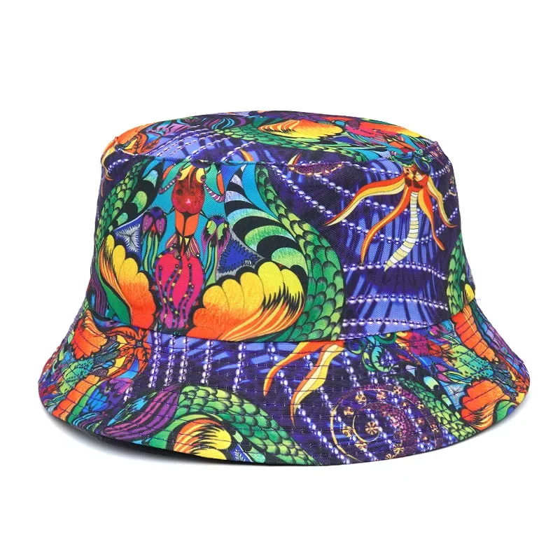 Bucket Hat Men Hip Hop Print Fisherman Caps Streetwear Double-sided Hats For Women Beach Cap Unisex Panama Hat 2024 Summer