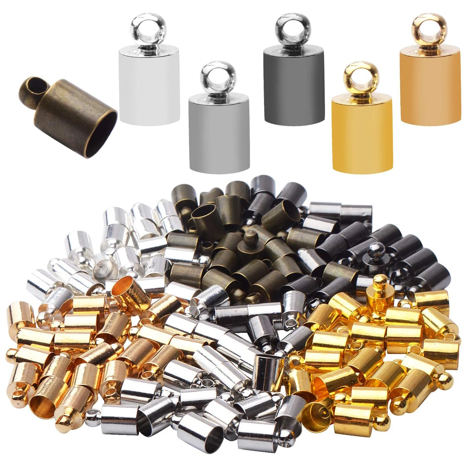 

120pcs Cord Ends Caps Glue-in Ends Leather Cord Clasps Finding Kit for DIY Tassel Bracelet Necklace Pendant Jewelry Making