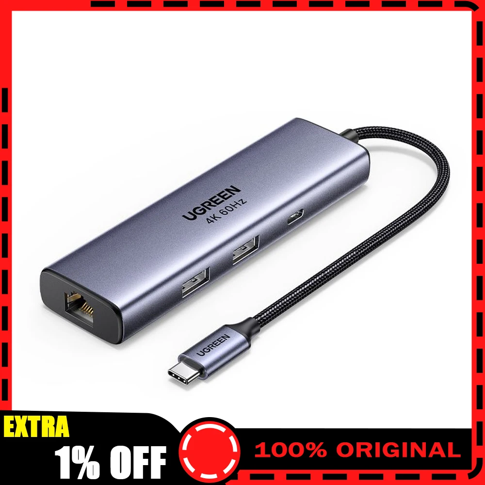 UGREEN 75643 6 in 1 USB C Hub 4K 60Hz DisplayPort Gigabit Ethernet 100W PD USB C USB A Docking Station