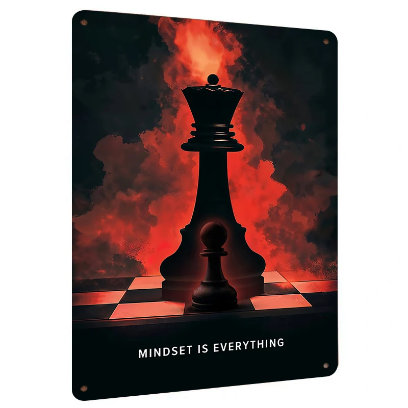 Chess King and Pawn with Flame Background Inspirational Metal Wall Art Modern Home Decor for Study Office