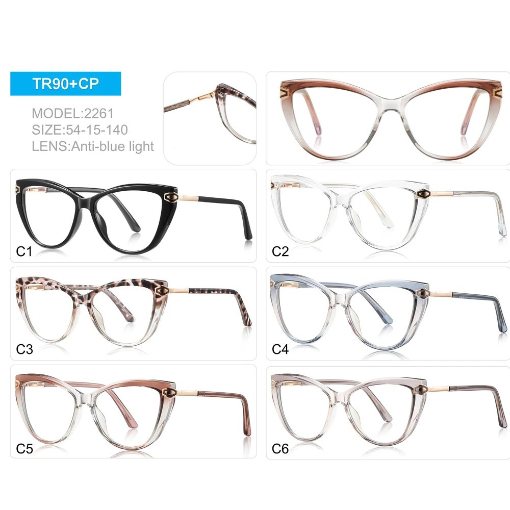 VCKA Cat eye Women Myopia Glasses Match colors Big Frame Fashion TR90 Anti-blue Light Custom Prescription Eyewear -0.50 TO -6.0