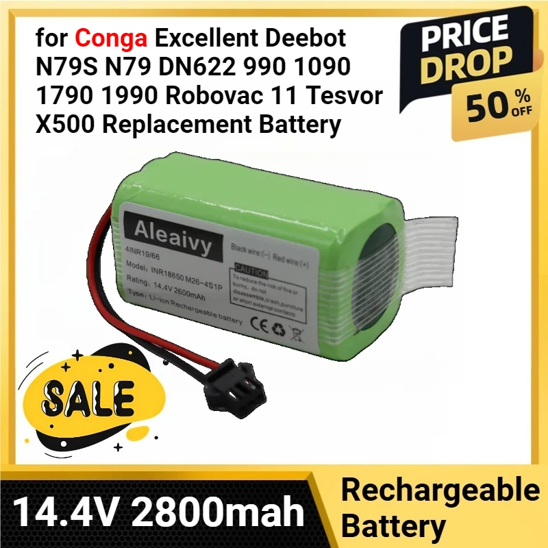 

14.4V 2800mah battery for Conga Excellent Deebot N79S N79 DN622 990 1090 1790 1990 Robovac 11 Tesvor X500 Replacement Battery