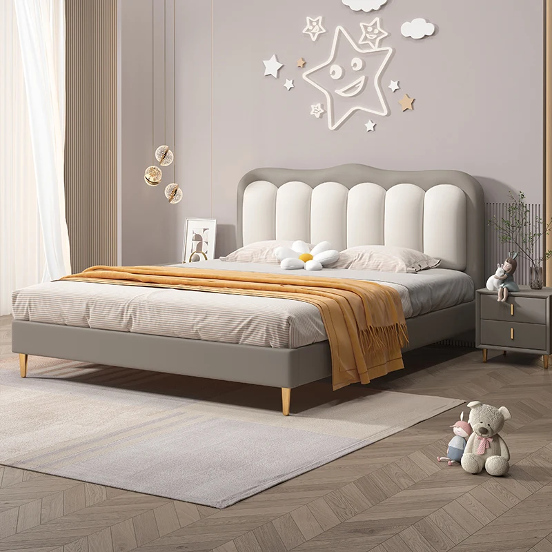 Lits Simples Modernes en Bois Massif pour Enfants, Sacoche Souple, Meubles de Chambre à Coucher, pour Garçons, QF50TC