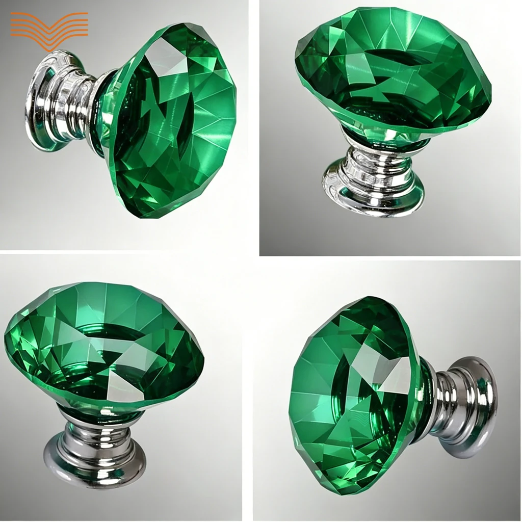Flat Base K9 Crystal Rhinestone Knobs European Colorful Single Hole Cabinet Handles Wardrobe Drawer Furniture Pulls