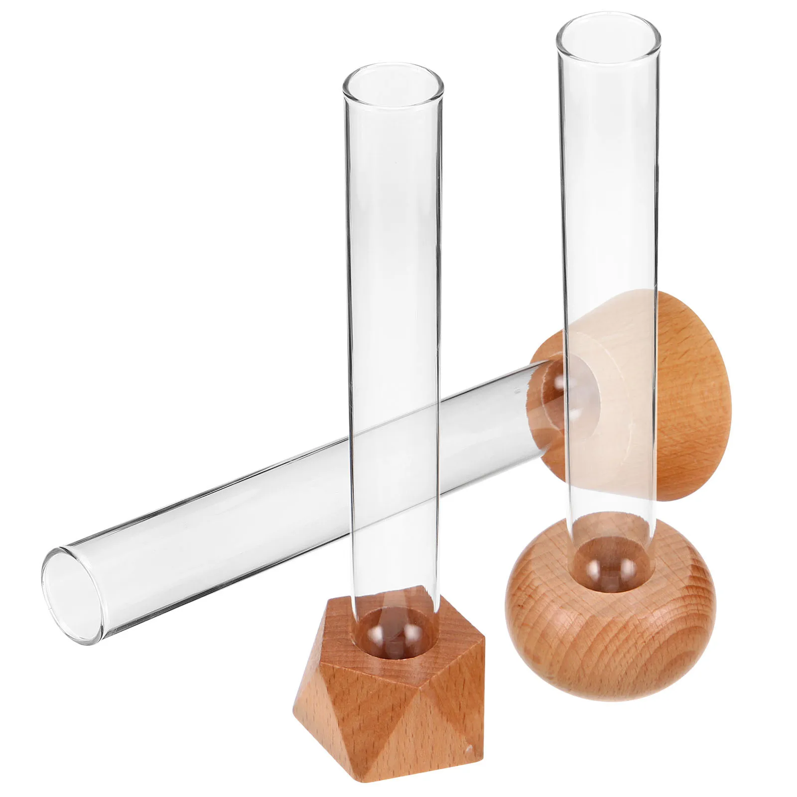 

3Pcs Glass Hydroponic Vase with Wooden Holder Desktop Flower Propagation Station for Living Room Office Tabletop Decor