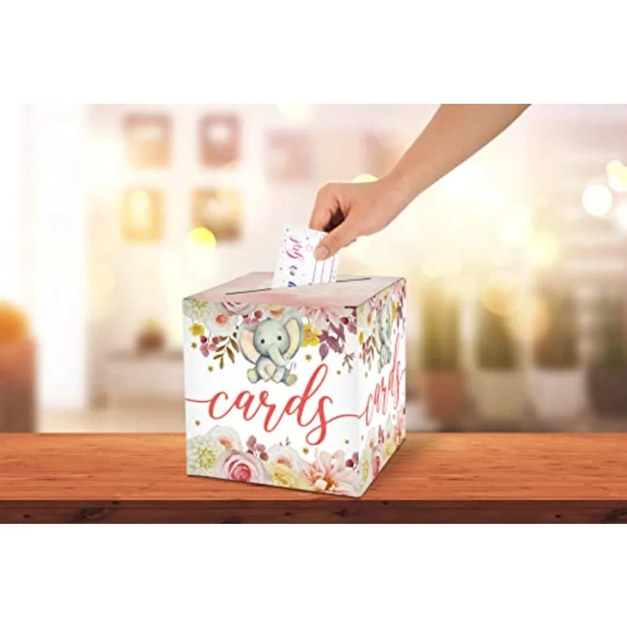 صندوق بطاقات على شكل فيل وردي بألوان مائية قابلة للطي على شكل زهور أو صندوق هدايا لحفلات استقبال المولود الجديد وحفلات أعياد الميلاد وحفلات التخرج