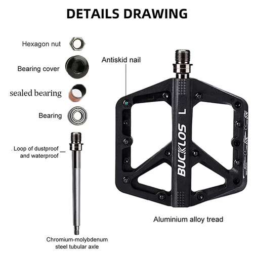 Imagen 2 del producto BUCKLOS-pedales de bicicleta de montaña, rodamiento sellado, plataforma de Pedal plano ultraligera de 9 y 16 pulgadas, pieza de bicicleta