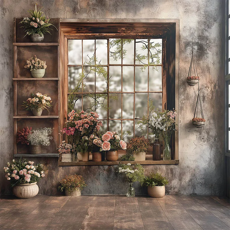 Mehofond-Toile de Fond Serres en Bois, Pots de Fleurs, Plantes Vertes, Décor de Photographie, ixd'Anniversaire Adulte Enceinte