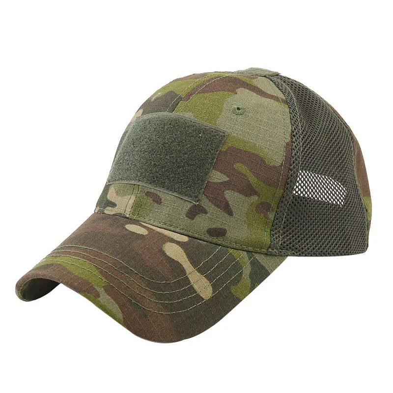 Green Camouflage Baseball Cap for Outdoor Hiking, Adjustable Buckle Back Visor, Sports Hats, Tactical